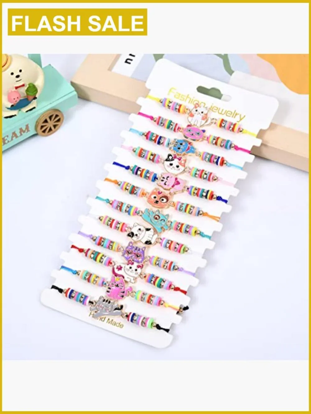 12Pcs Cute Cat Charm Friendship Bracelets for Girls Toddler Play Jewelry